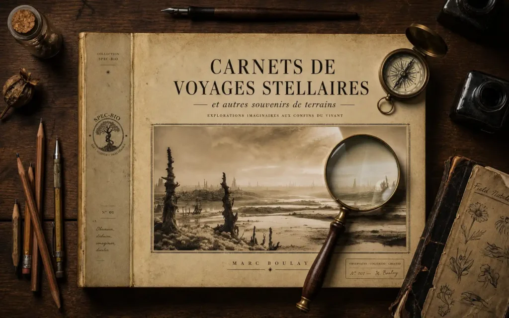 Couverture du beau livre Carnets de Voyages Stellaires, explorant des espèces et biomes spéculatifs